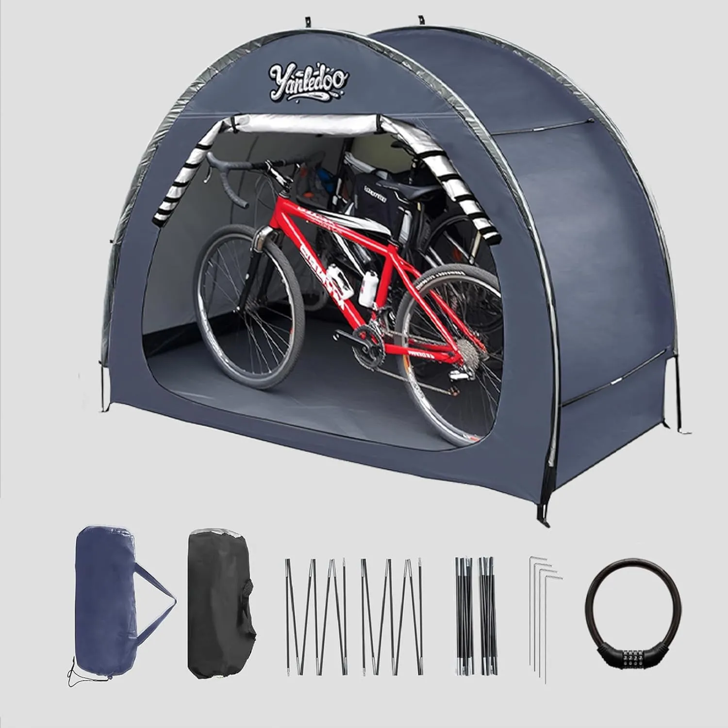 Bike Shed, Waterproof Bicycle Shelter, Outdoor Portable Bike Storage Shed Tent with 210D Oxford Fabric, Bicycle Cover Fits 2-3 Bikes (Blue)