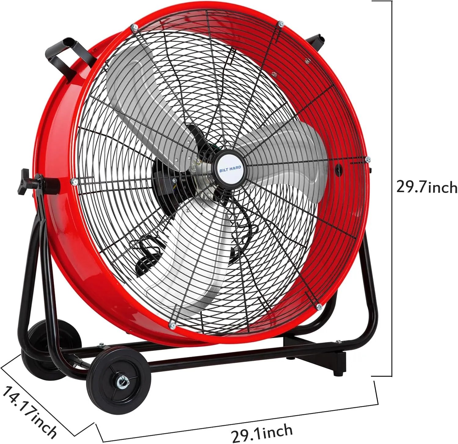 BILT HARD 24" 8100 CFM High Velocity Industrial Drum Fan, 3-Speed Heavy Duty Metal Shop Fan for Warehouse, Workshops, Garage, Factory and Basement