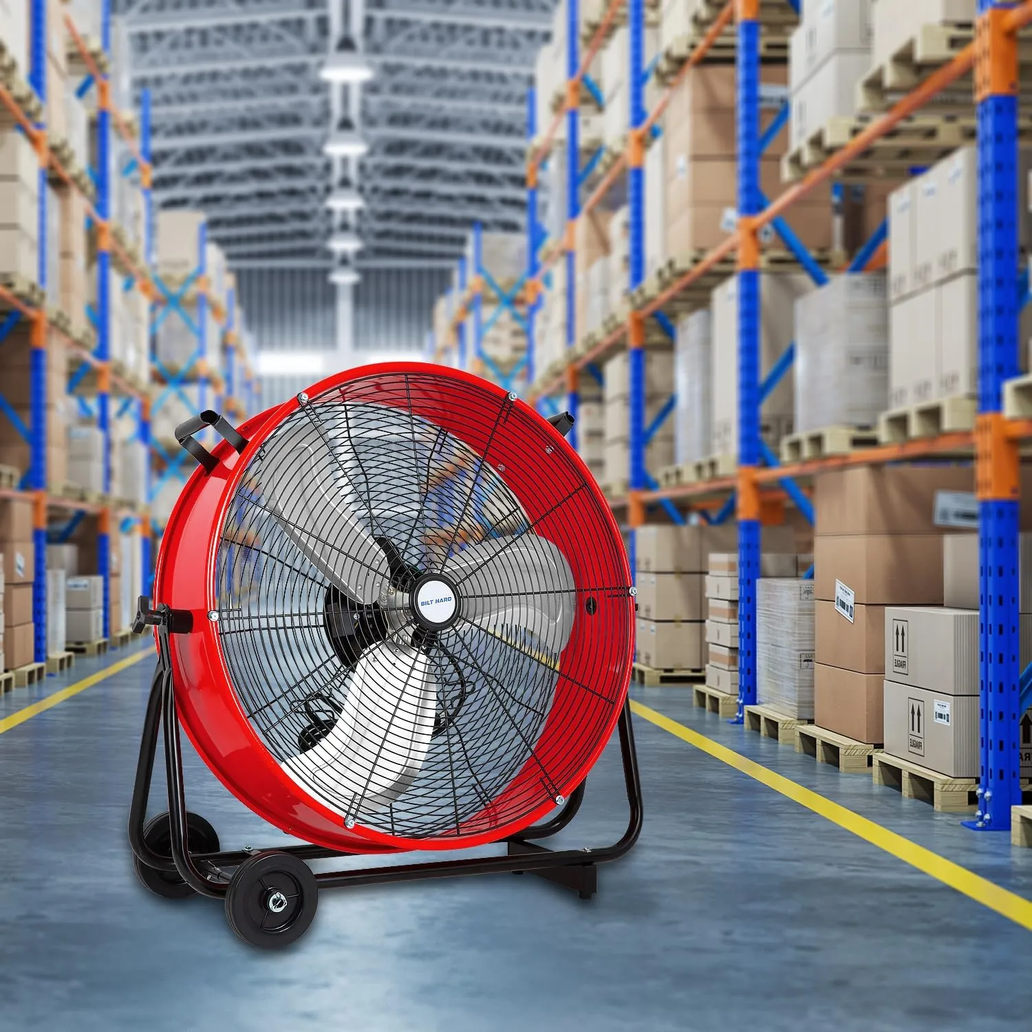 BILT HARD 24" 8100 CFM High Velocity Industrial Drum Fan, 3-Speed Heavy Duty Metal Shop Fan for Warehouse, Workshops, Garage, Factory and Basement