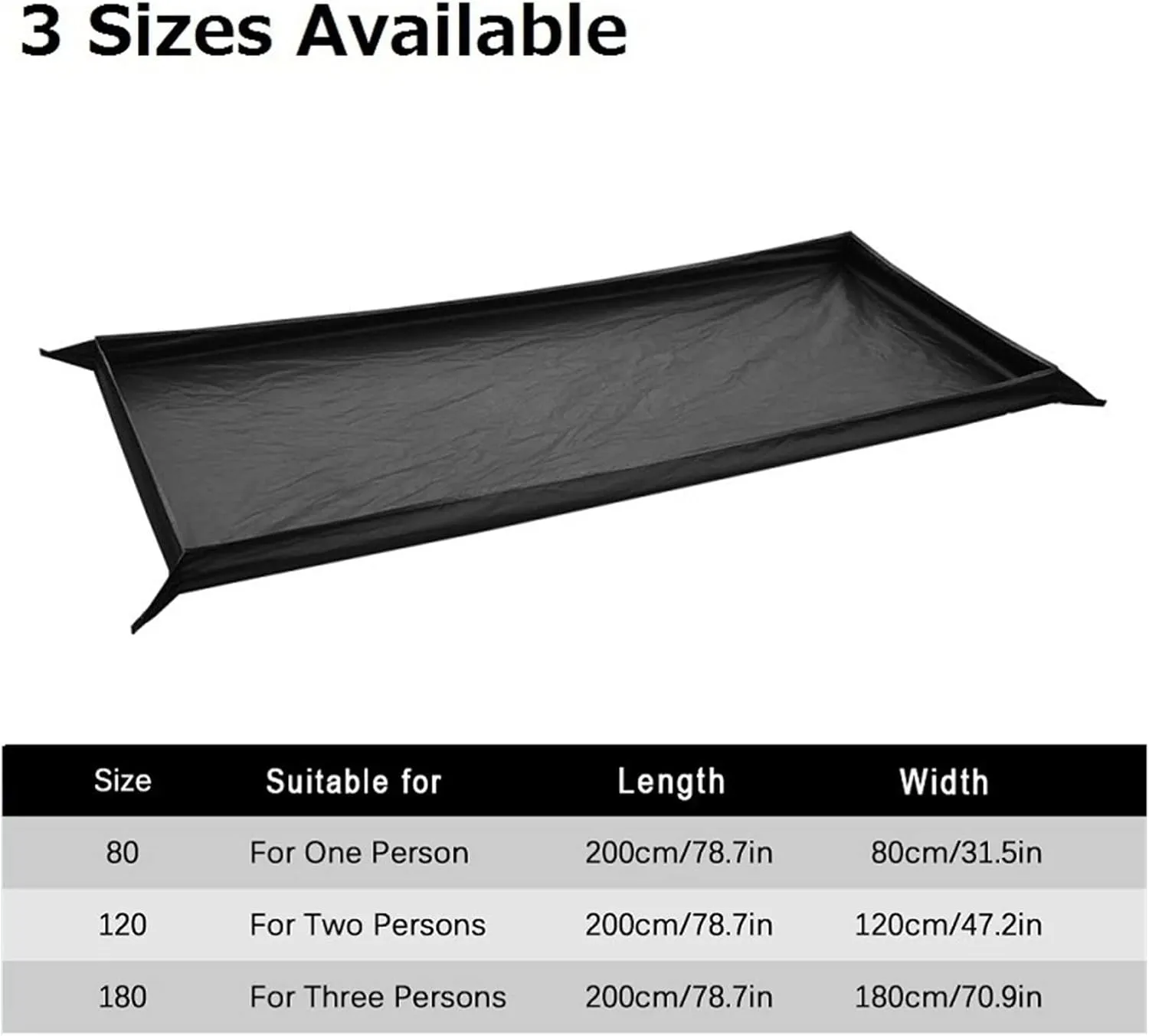 Black 200x80cm Watertight Oxford Camping Ground Sheet Tarp Mat