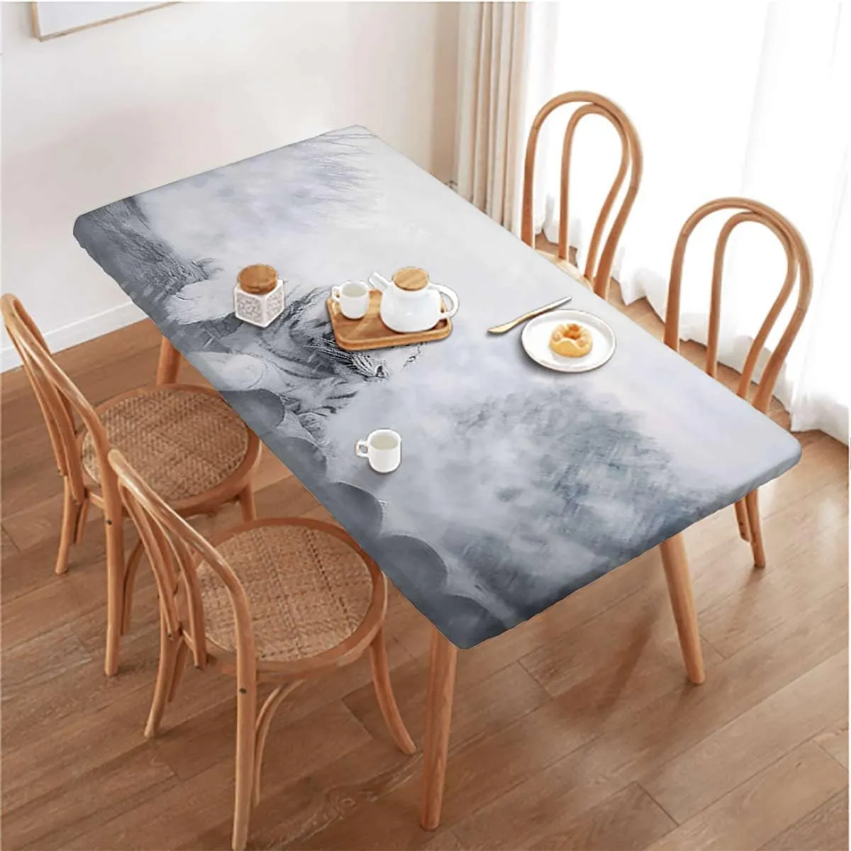 Black Grey White Elastic Edged Table Covers Tiger Nature Predator Watercolor Fitted Spandex Stretch Square Table Covers Caps Elastic Square Tablecloth Winter Nature Fits up 5 Foot Tables