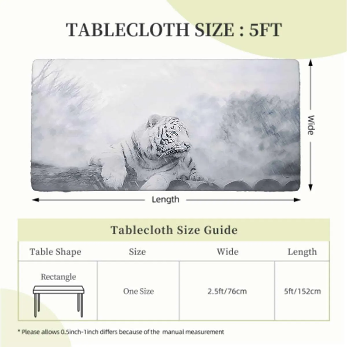 Black Grey White Elastic Edged Table Covers Tiger Nature Predator Watercolor Fitted Spandex Stretch Square Table Covers Caps Elastic Square Tablecloth Winter Nature Fits up 5 Foot Tables