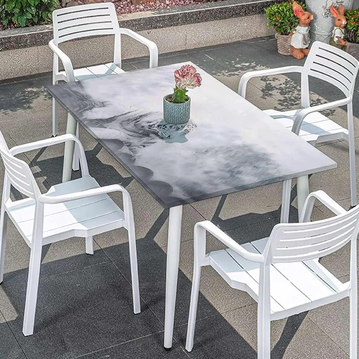 Black Grey White Elastic Edged Table Covers Tiger Nature Predator Watercolor Fitted Spandex Stretch Square Table Covers Caps Elastic Square Tablecloth Winter Nature Fits up 5 Foot Tables