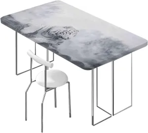 Black Grey White Elastic Edged Table Covers Tiger Nature Predator Watercolor Fitted Spandex Stretch Square Table Covers Caps Elastic Square Tablecloth Winter Nature Fits up 5 Foot Tables
