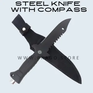 Black Stainless Steel Knife For Camping Activities With Compass