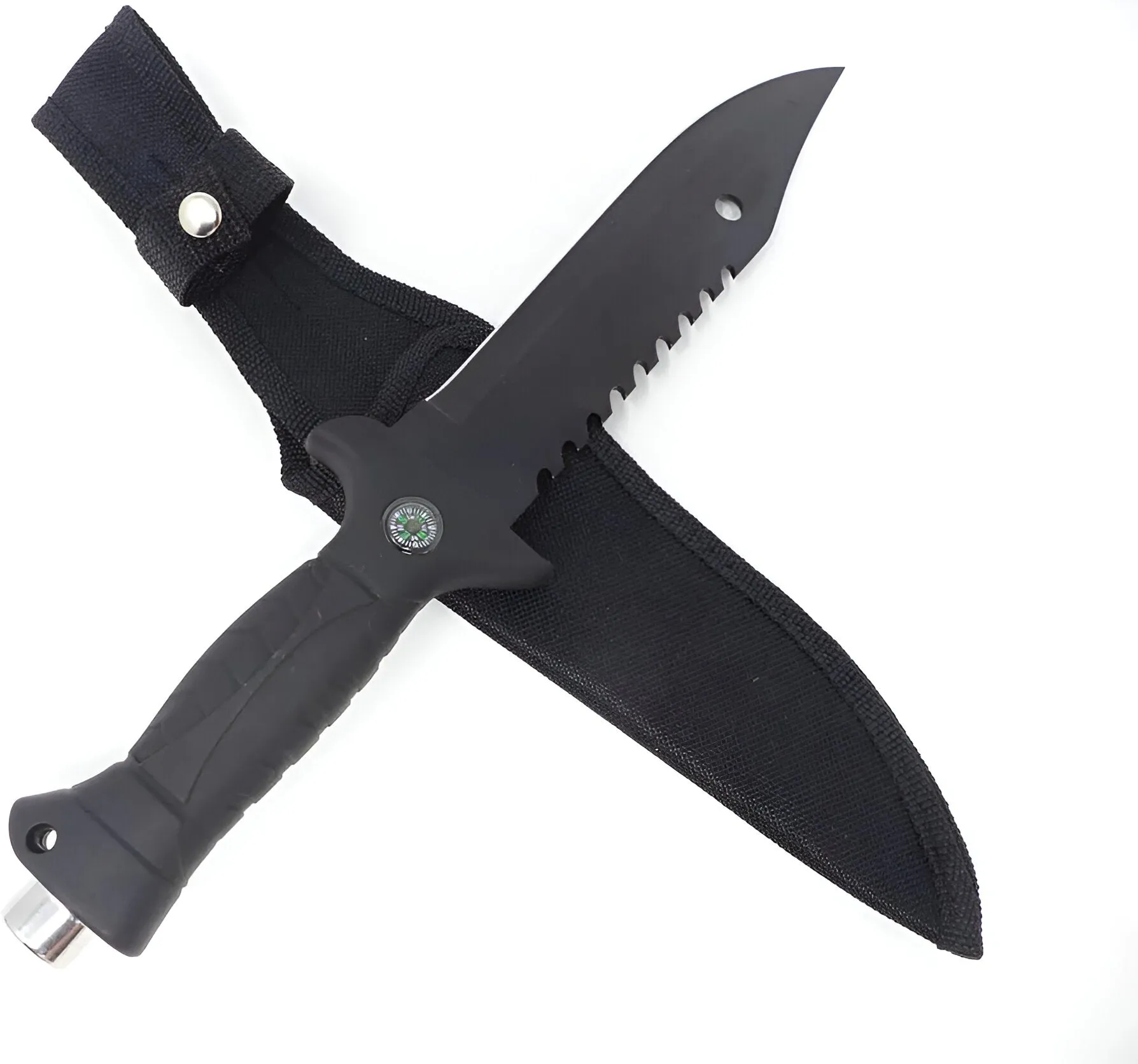 Black Stainless Steel Knife For Camping Activities With Compass