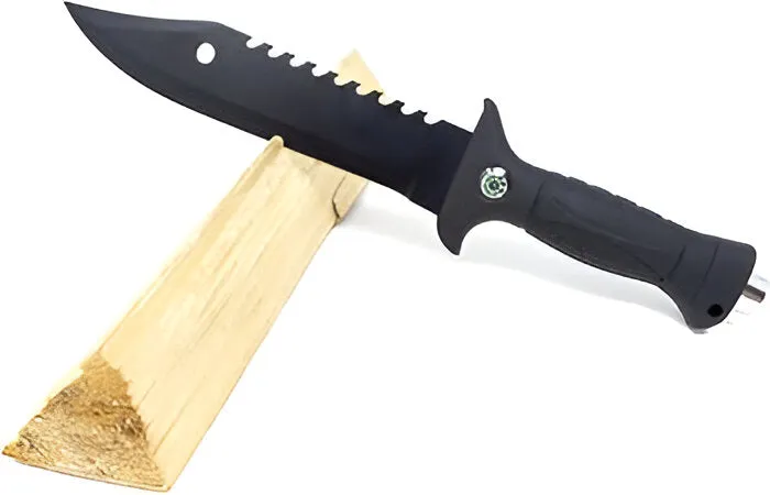 Black Stainless Steel Knife For Camping Activities With Compass