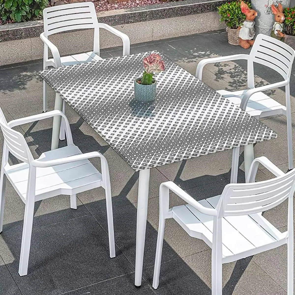 Black White Elastic Edged Table Covers Geometric Vertical Square Shaped Fitted Spandex Stretch Square Table Covers Caps Elastic Square Tablecloth Abstract Fits up 5 Foot Tables