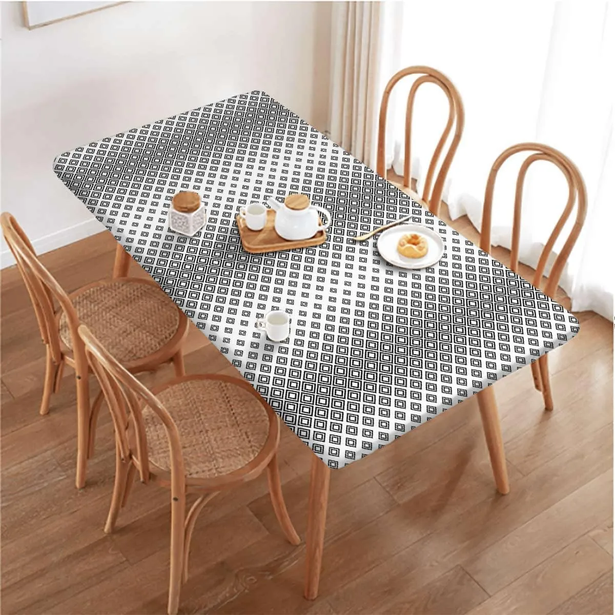 Black White Elastic Edged Table Covers Geometric Vertical Square Shaped Fitted Spandex Stretch Square Table Covers Caps Elastic Square Tablecloth Abstract Fits up 5 Foot Tables