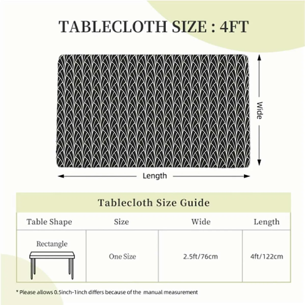 Black White Grey Rectangle Tables Decor Repetitive Modern Simple Waves Fitted Tablecloth Rectangle Table Cover - Table Cloth - Fitted Table Covers Abstract Fits up 4 Foot Tables