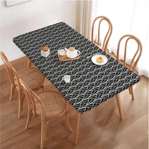 Black White Grey Rectangle Tables Decor Repetitive Modern Simple Waves Fitted Tablecloth Rectangle Table Cover - Table Cloth - Fitted Table Covers Abstract Fits up 4 Foot Tables