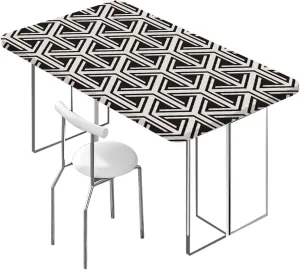 Black White Rectangle Table Cloth Cover, Geometric Inner Triangles Style Elastic Edged Picnic Table Covers ?for Camping, Dining, Outdoor, Park, Patio Abstract Fits up 5 Foot Tables