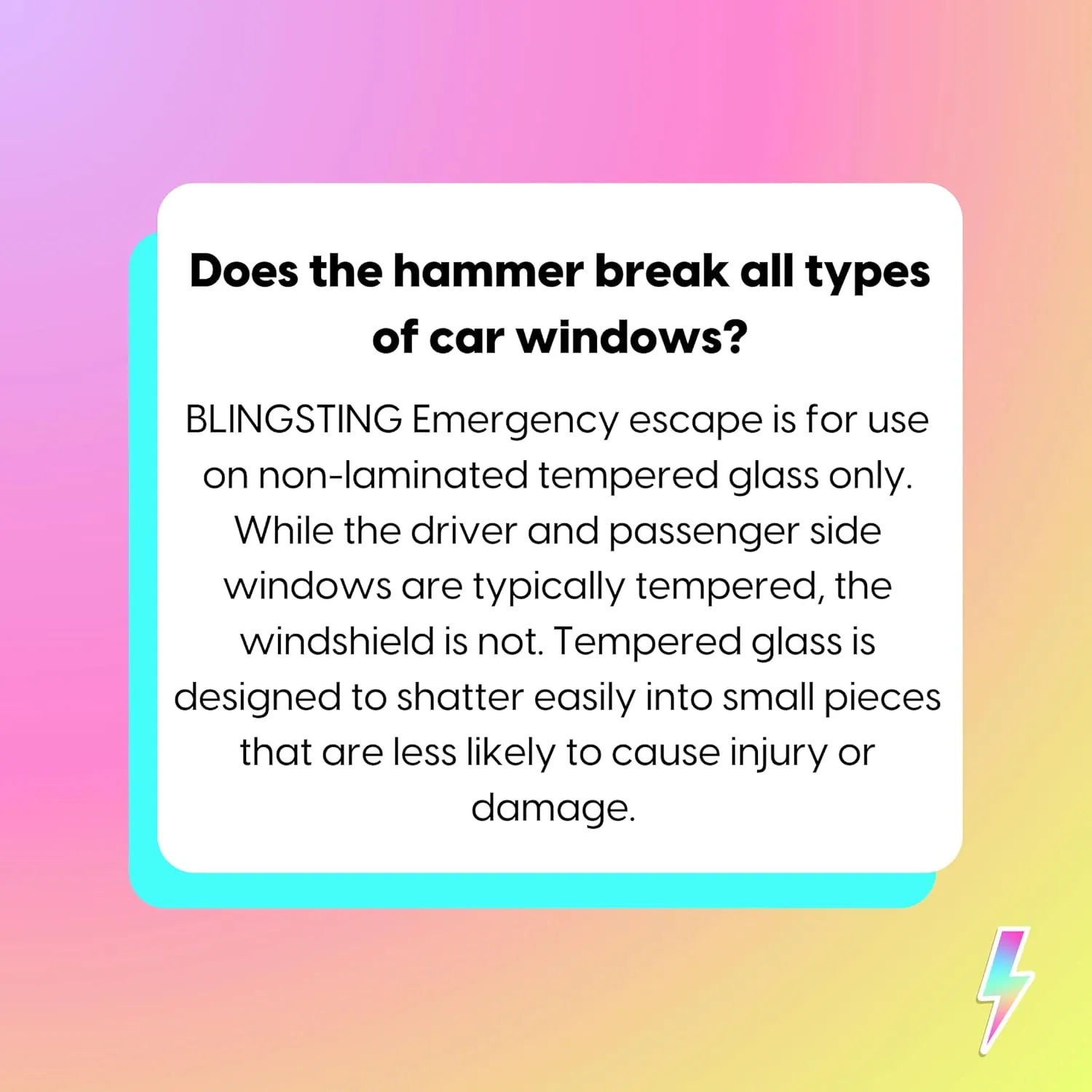 BLINGSTING Safety Hammer - Emergency Automotive Escape Tool with Window Breaker, Seat Belt Cutter & Adjustable Car Visor Strap - Tempered Glass Breaker - Steel Blade - Silver (1 Count)