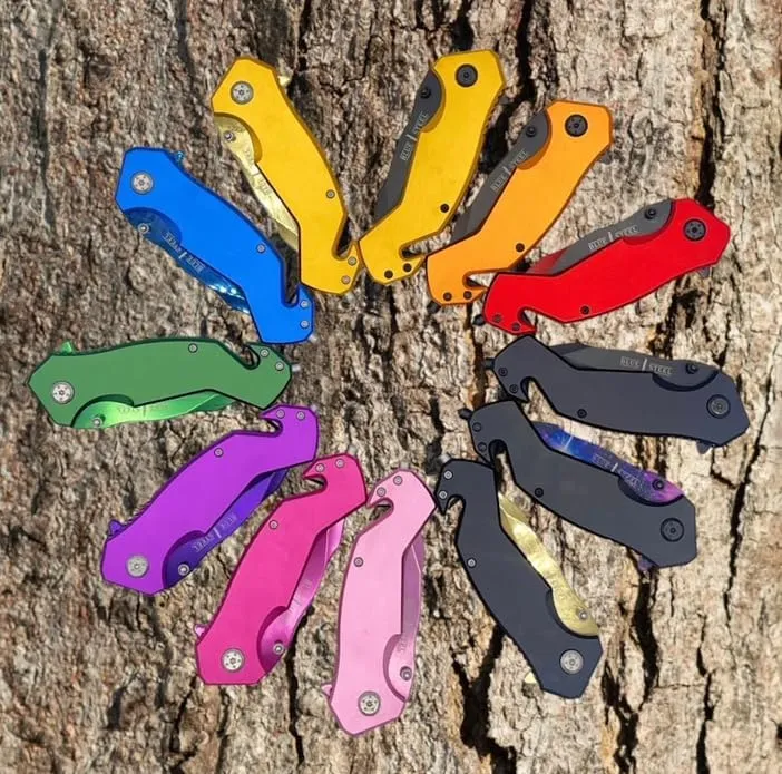 Blue Steel Personalized Laser Engraved Pocket Knife, Multi-Function Safety Knife, Emergency Escape Tool with Window Breaker Seatbelt Cutter, Emergency Color- Purple