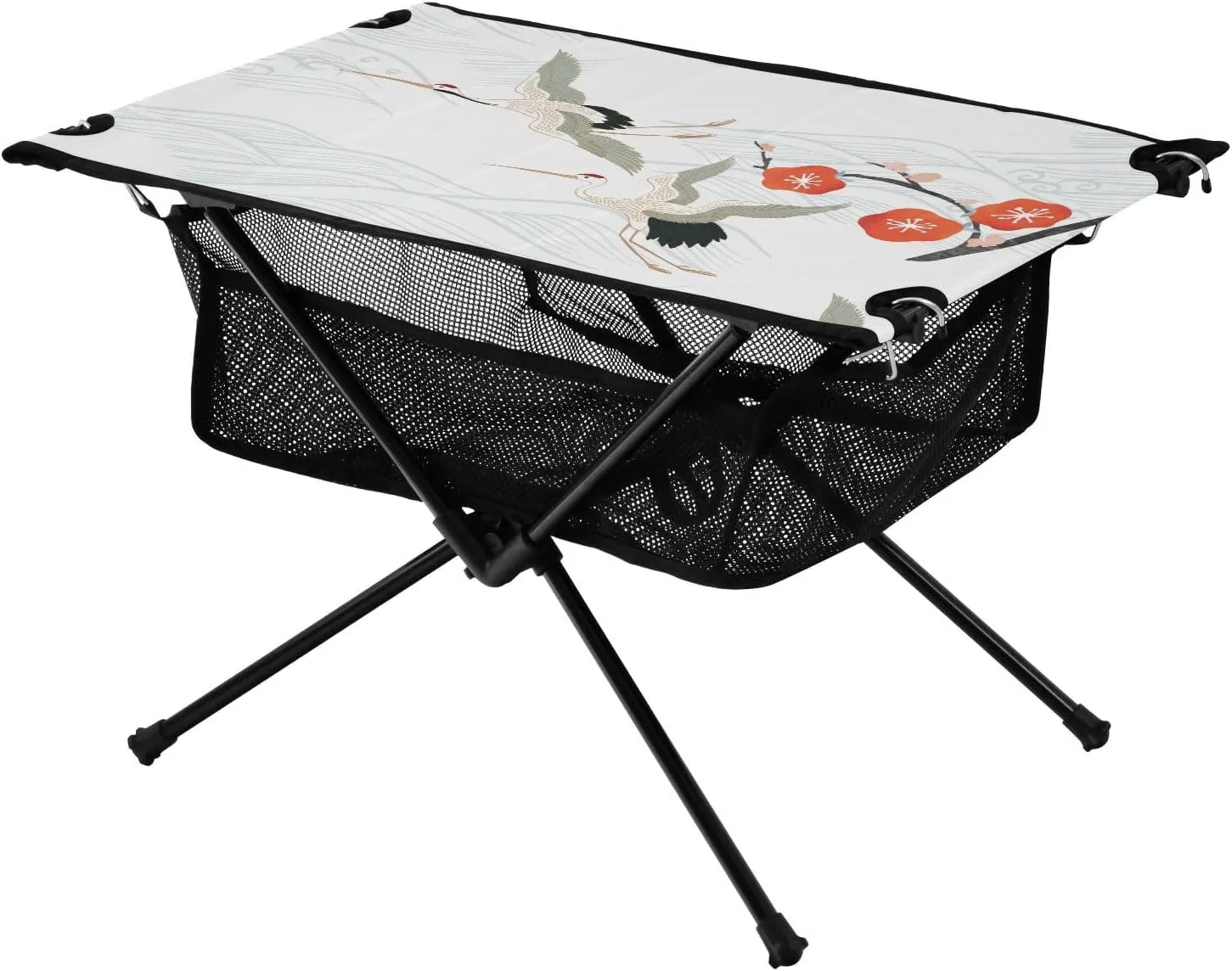 Bolaz Outdoor Folding Portable Picnic Camping Table-Crane and Cherry Blossom,Storage Mesh for Camping Gear Accessories, Hiking, Mountaineering, Outdoor Travel