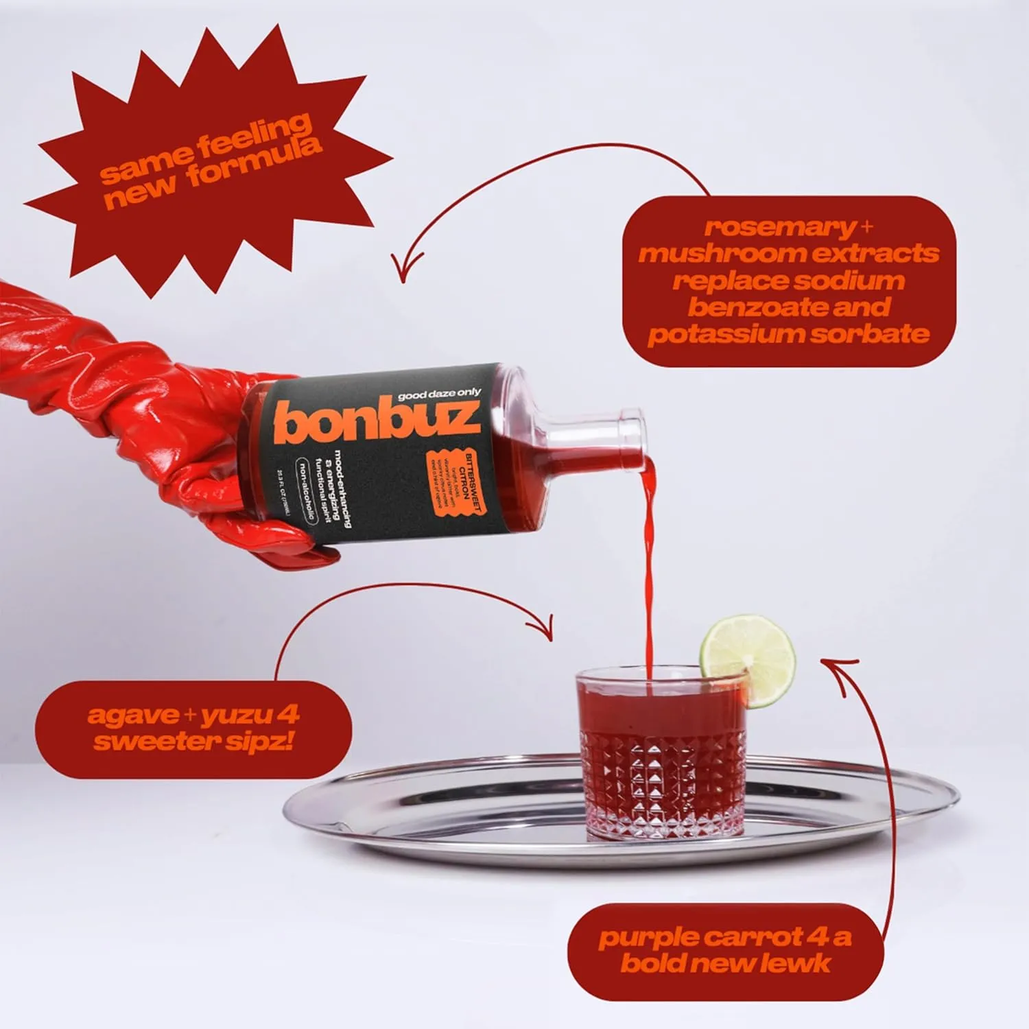Bonbuz Bittersweet Citron – Functional Non Alcoholic Spirit – Sugar Free Syrup, Nootropic, Adaptogens, Wine Alternative with Buzz, Alcohol-Free Spirits, Ginger Mocktail Mix, 750ml