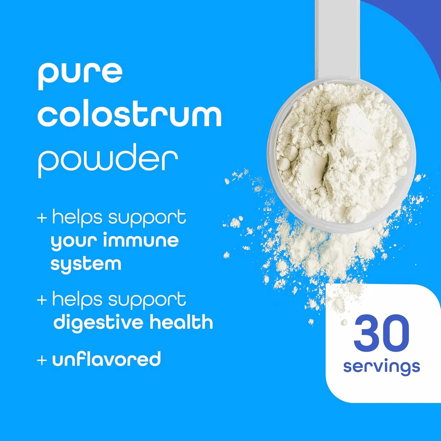 Bovine Colostrum Powder Supplement, 1000mg Pure Colostrum, Supports Immune and Digestive Health, Promotes Gut Health, Keto, Gluten Free, Fat Free, Grass Fed, Unflavored, 30 Servings
