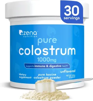 Bovine Colostrum Powder Supplement, 1000mg Pure Colostrum, Supports Immune and Digestive Health, Promotes Gut Health, Keto, Gluten Free, Fat Free, Grass Fed, Unflavored, 30 Servings