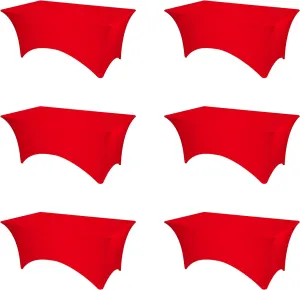 BRILLMAX 6 Pack Red Fitted Spandex Table Covers - 6ft Stretch Tablecloths for 6 Foot Rectangle Folding Cloths Rectangular Bulk Linen Fabric Elastic for Wedding Reception Banquet Birthday Party