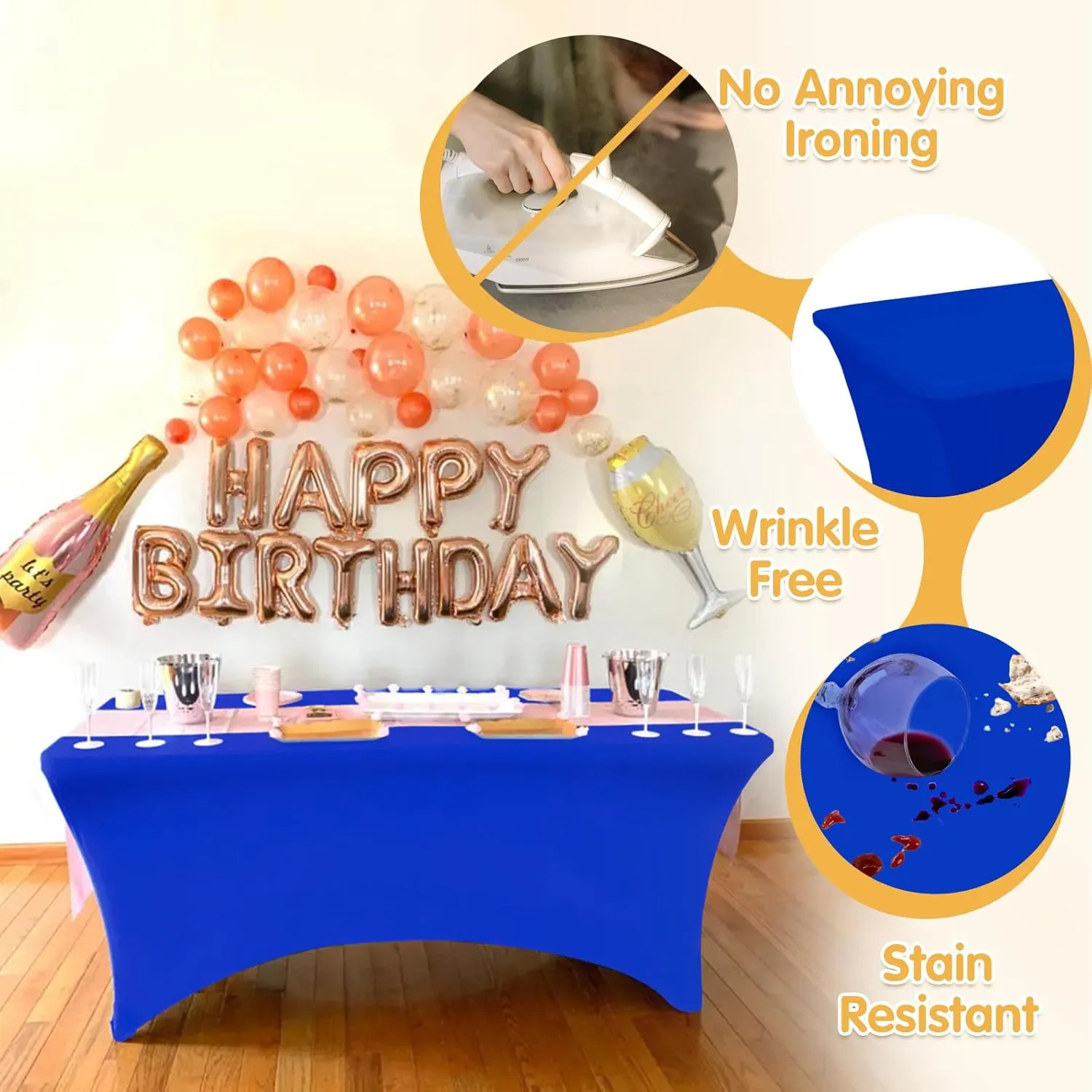 BRILLMAX 6 Pack Royal Blue Fitted Spandex Table Covers - 6ft Stretch Tablecloths for 6 Foot Rectangle Folding Cloths Rectangular Bulk Linen Fabric Elastic Wedding Reception Banquet Birthday Party