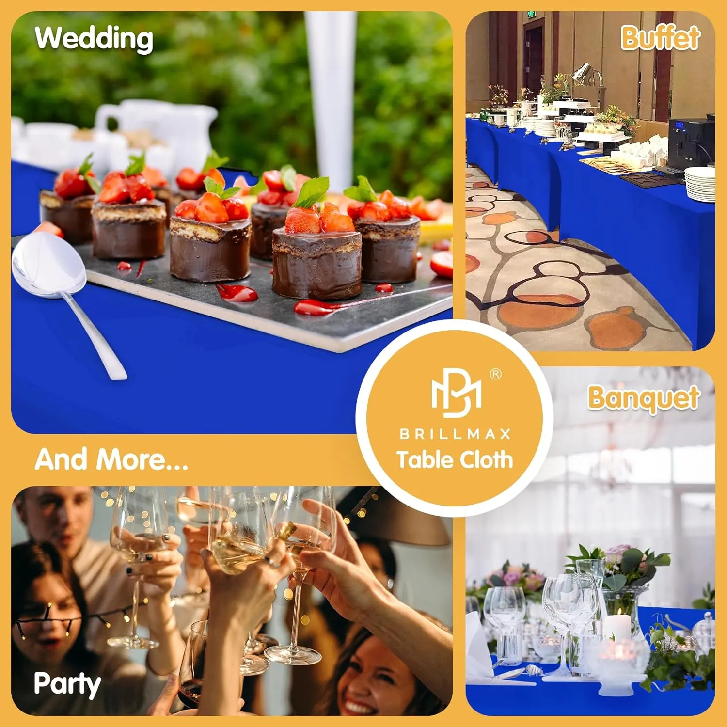 BRILLMAX 6 Pack Royal Blue Fitted Spandex Table Covers - 6ft Stretch Tablecloths for 6 Foot Rectangle Folding Cloths Rectangular Bulk Linen Fabric Elastic Wedding Reception Banquet Birthday Party