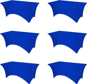 BRILLMAX 6 Pack Royal Blue Fitted Spandex Table Covers - 6ft Stretch Tablecloths for 6 Foot Rectangle Folding Cloths Rectangular Bulk Linen Fabric Elastic Wedding Reception Banquet Birthday Party