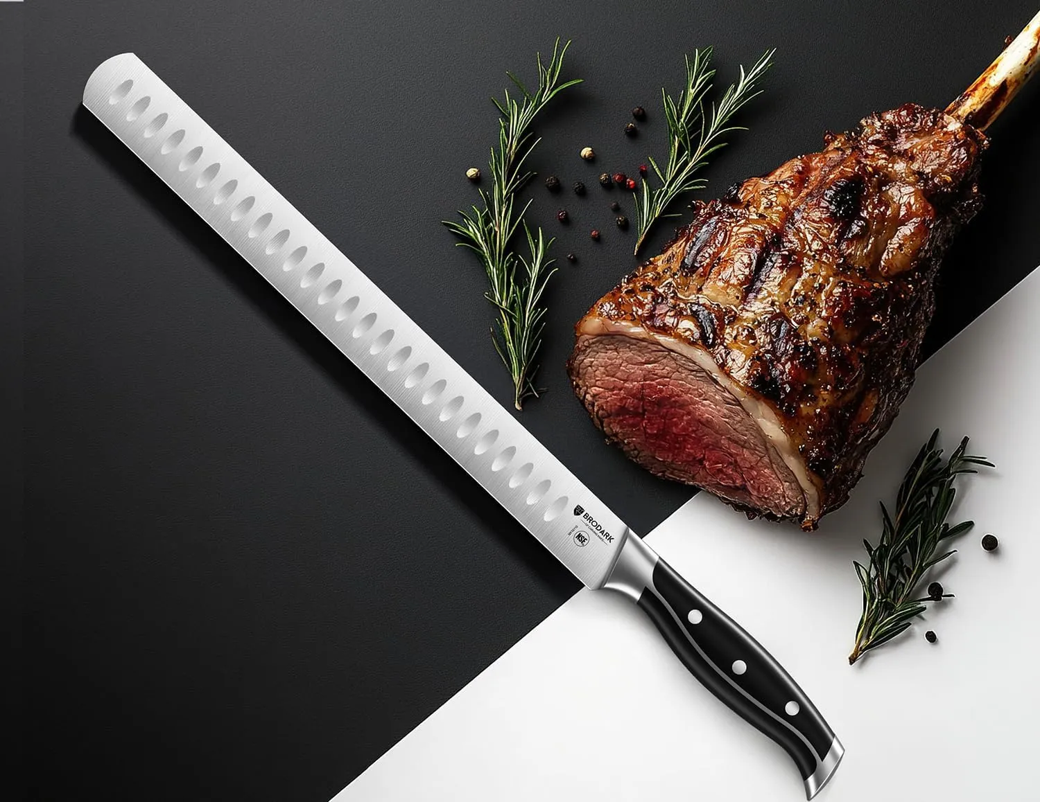 Brisket Knife - 12" Carving Knife with Full Tang Handle - High Carbon Stainless Steel Slicing Knives for Meat Carving - NSF Certified, Steel-King Series