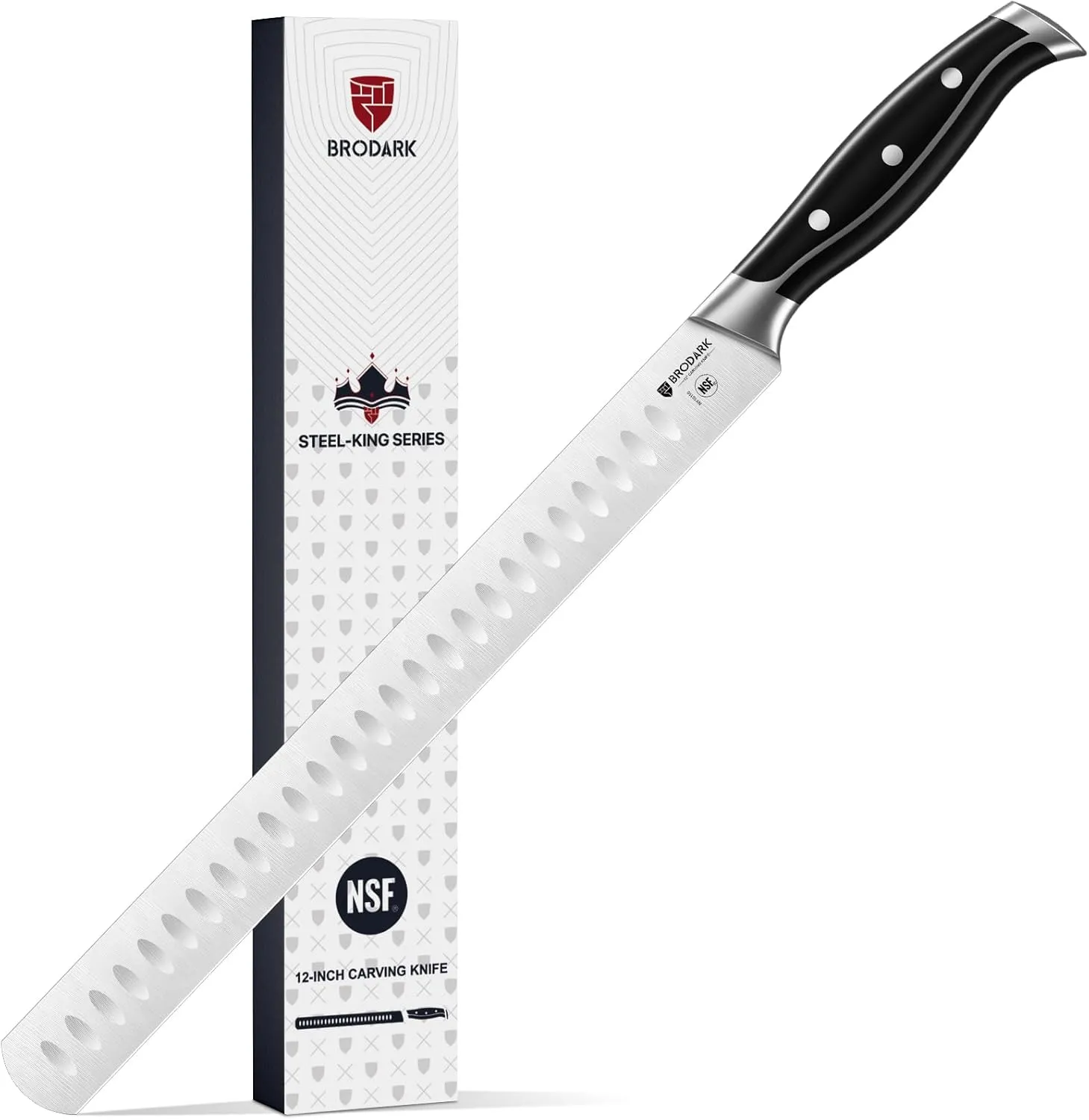 Brisket Knife - 12" Carving Knife with Full Tang Handle - High Carbon Stainless Steel Slicing Knives for Meat Carving - NSF Certified, Steel-King Series