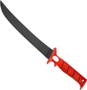 BUBBA 12 Inch Flex Curved Fillet Knife with Non-Slip Grip Handle, Full Tang Stainless Steel Non-Stick Titanium Blade, Lanyard Hole and Synthetic Sheath for Fishing