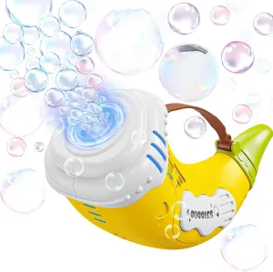 Bubble Machine for Kids 2 in 1 Automatic Bubbles Blower LED Horn Music Bubbles Gun Rechargeable Battery Bubble Toys Indoor Outdoor Birthday Parties Gifts for Toddlers Boys Girls Yellow