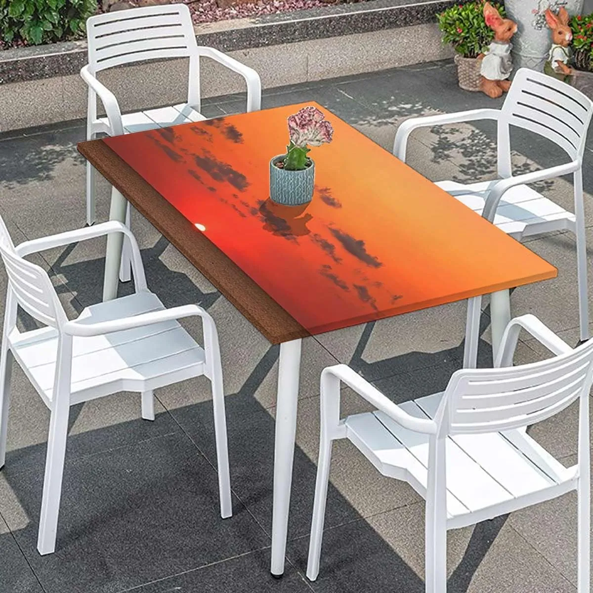 Burnt Orange Black Fitted Tablecloth Panorama Sunset Scenery Elastic Edged Table Cover for Indoor Outdoor Patio Picnic Africa Fits up 4 Foot Tables