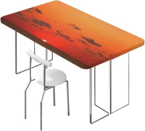 Burnt Orange Black Fitted Tablecloth Panorama Sunset Scenery Elastic Edged Table Cover for Indoor Outdoor Patio Picnic Africa Fits up 4 Foot Tables