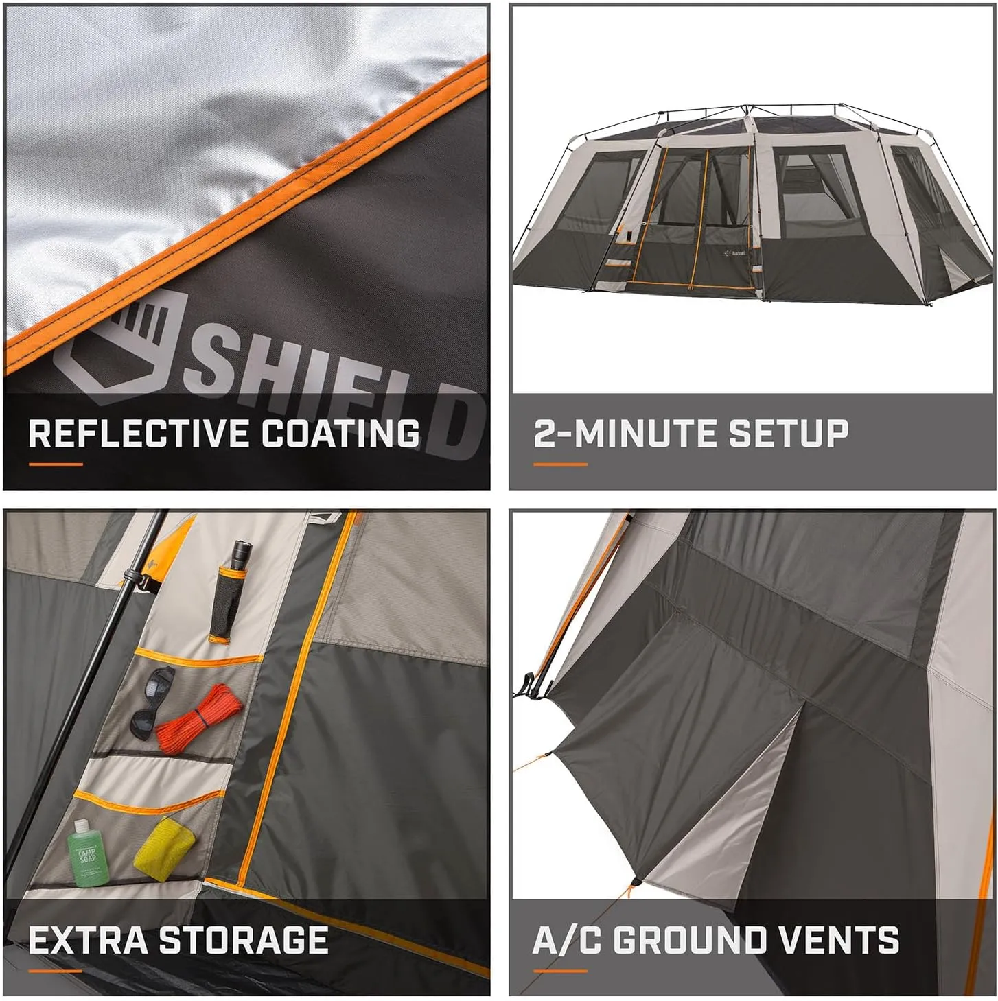 Bushnell Instant Tent | 6 Person / 9 Person / 12 Person Shield Series Instant Tents Cabin Design Perfect for 3 Season Family Camping, Hunting, and Fishing with Fast Setup