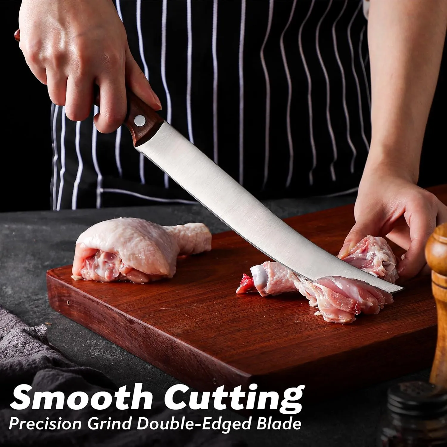 Butcher Breaking Knife 8 Inch, Stainless Steel for Meat Cutting, Brisket Trimming With Sheath, Ergonomic Wooden Handle, Carving