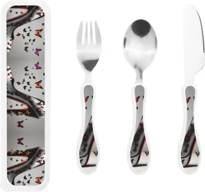 Butterfly High Heel Print Knife, Fork and Spoon Set - Utensils Safe Silverware, Grade Silicone Handle for Table Manners