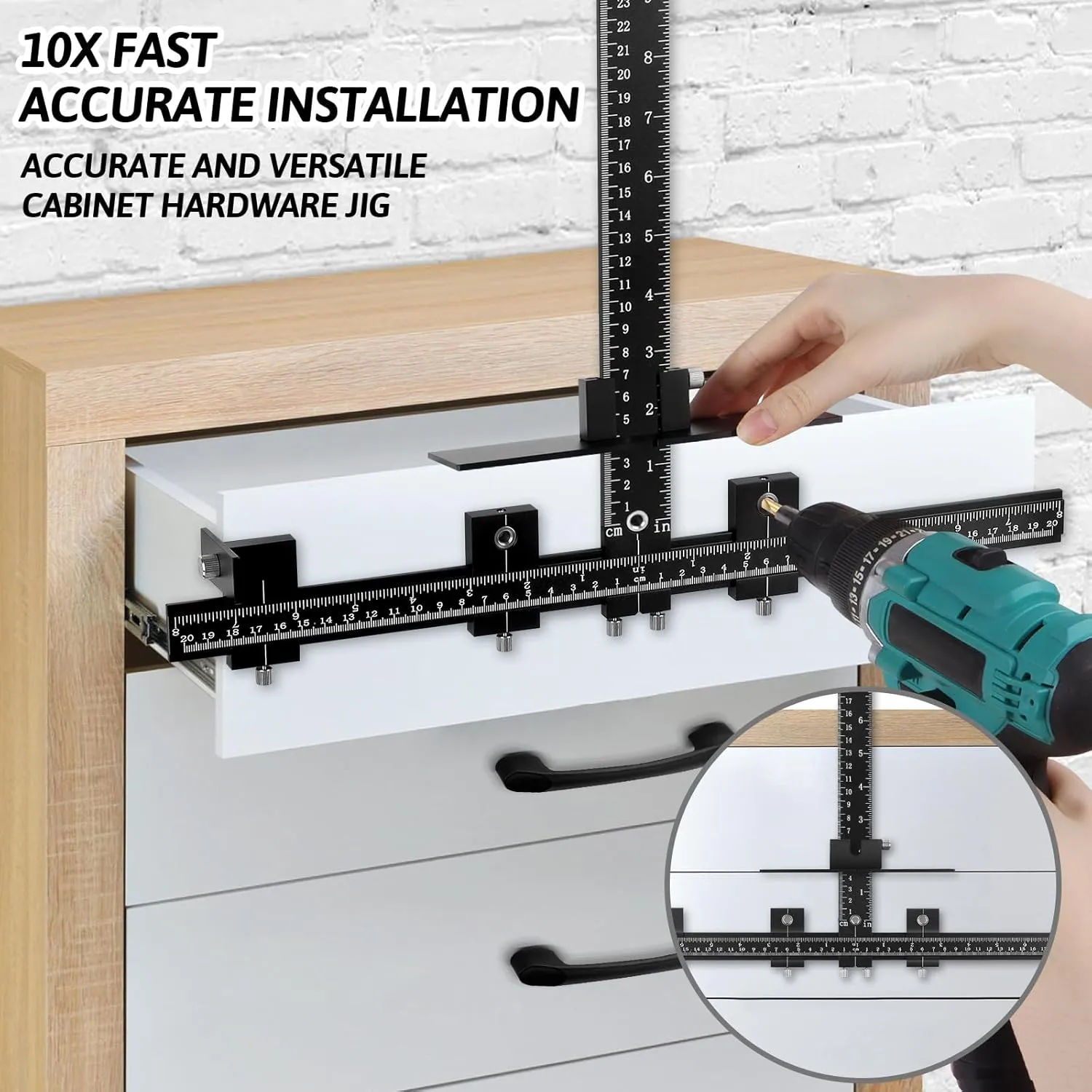 Cabinet Hardware Jig Template - Adjustable Drawer Handle Knob Installation Tool - Woodworking Punch Locator Drill Hole Guide Jigs for Mounting Door Pull - Cabinet Handle Jig of Aluminum Alloy