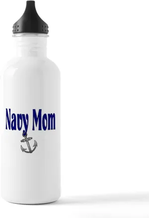 CafePress Navy Mom With Anchor Stainless Water Bottle 1 1.0L (34 oz) Stainless Steel Water Bottle