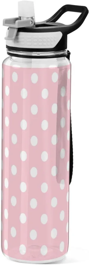 Caikeny Water Bottle with Straw Colorful Polka Dot Sports Bottles BPA-Free Tritan Water Jug with Carrying Strap for Women Men Gym Outdoor Sports
