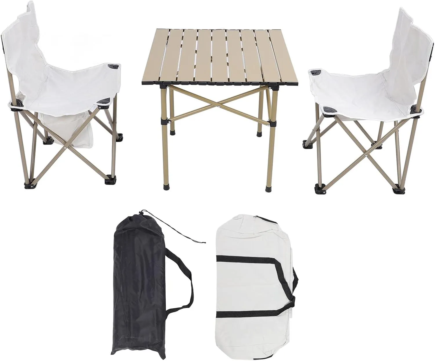 Camping Folding Table Chairs Set, Ergonomic Design Chairs, Strong Weight Capacity, Outdoor Aluminum Alloy Table and Chairs for Camping, Road Trips, Picnics,