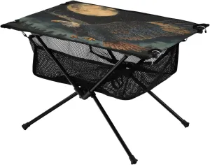 Camping Table Lightweight Portable Folding Table with Mesh Storage Net Eagle Vulture Moon Ideal for Camping Hiking Beach Picnic Travel Backyard