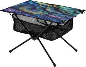 Camping Table Lightweight Portable Folding Table with Mesh Storage Net Peacock Feathers Ideal for Camping Hiking Beach Picnic Travel Backyard