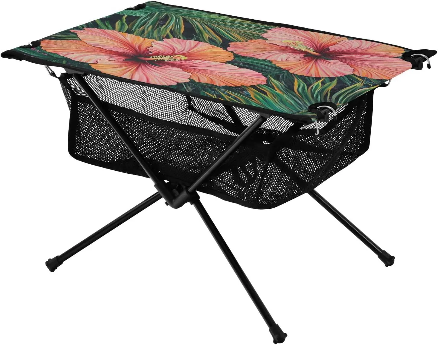 Camping Table Lightweight Portable Folding Table with Mesh Storage Net Tropical Plants Flowers Ideal for Camping Hiking Beach Picnic Travel Backyard