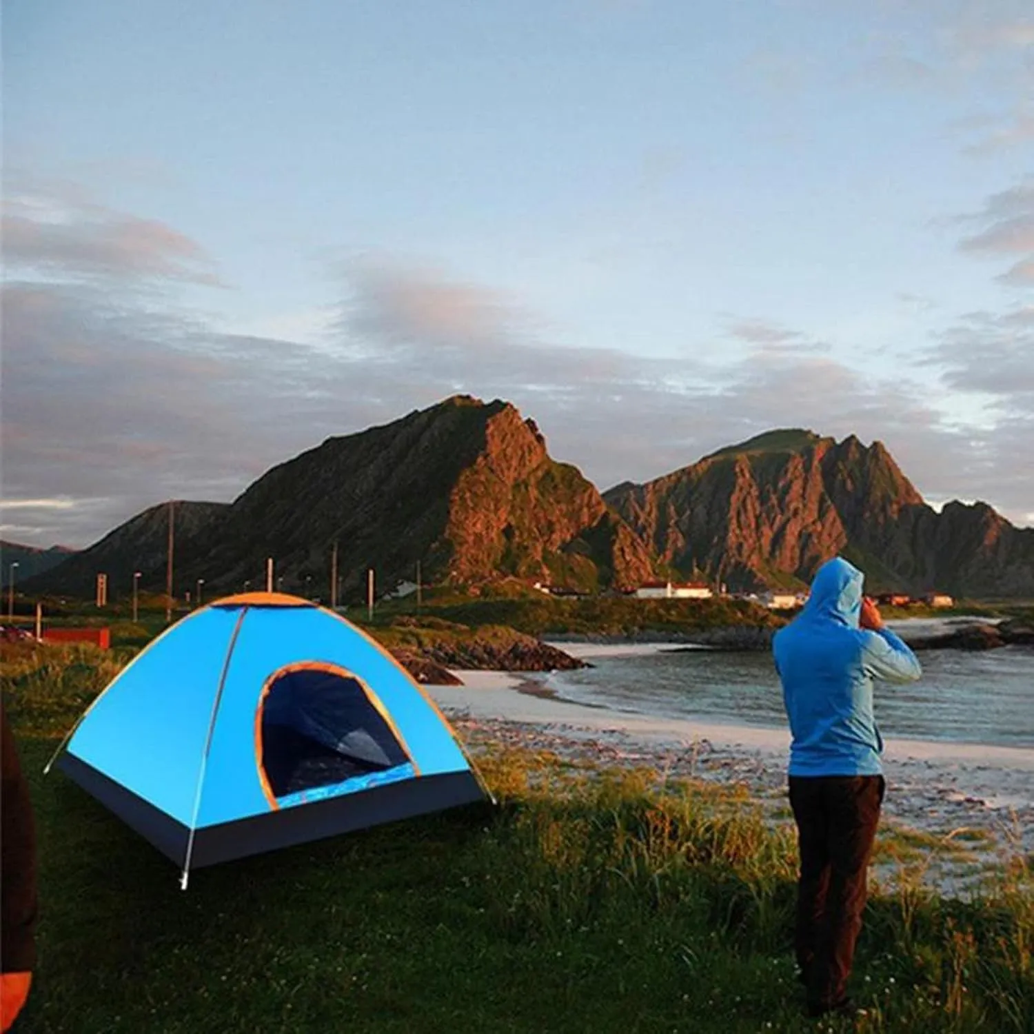 Camping Tent Automatic Camping Tent 1-2 Person Family Tent Double Layer Instant Setup Awning Outdoor Protable Backpacking Tent Hiking Travel (Color :
