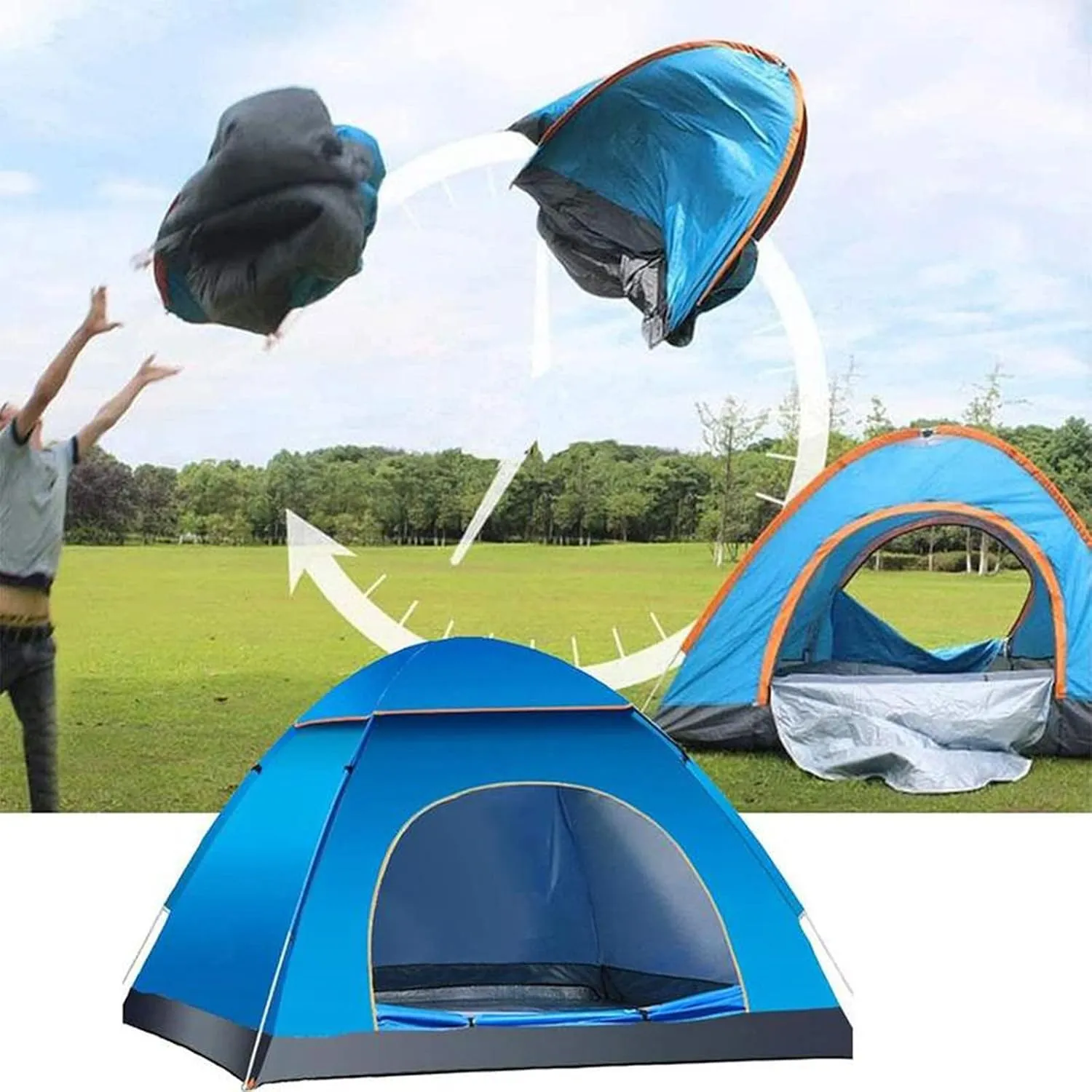 Camping Tent Automatic Camping Tent 1-2 Person Family Tent Double Layer Instant Setup Awning Outdoor Protable Backpacking Tent Hiking Travel (Color :