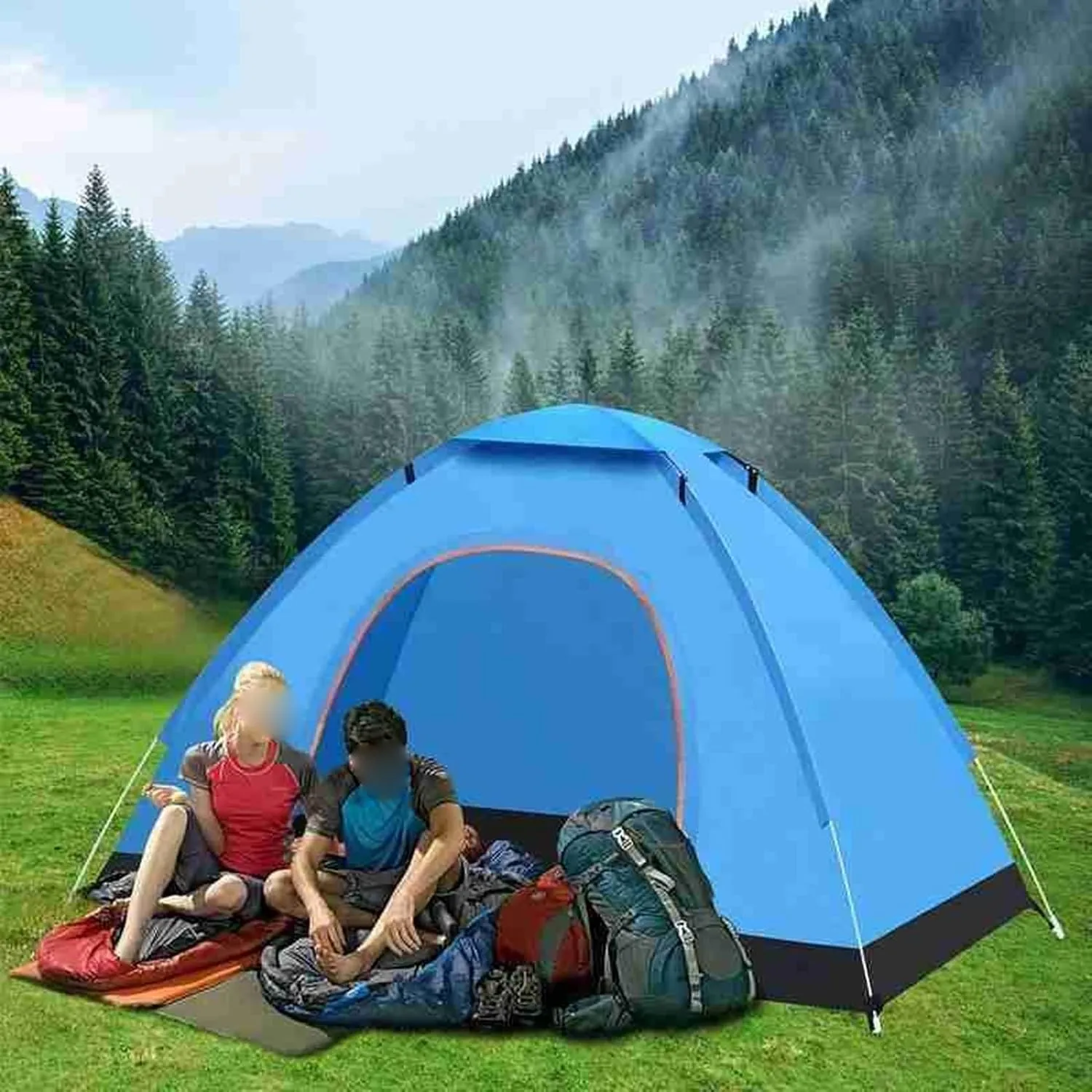 Camping Tent Automatic Camping Tent 1-2 Person Family Tent Double Layer Instant Setup Awning Outdoor Protable Backpacking Tent Hiking Travel (Color :