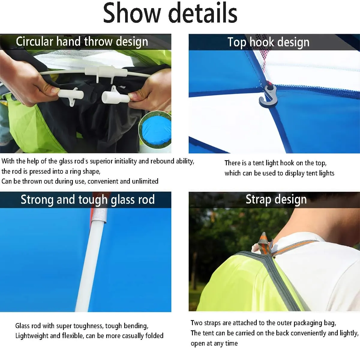 Camping Tents, Automatic Pop Up Sun Shelter 2-3/3-4 Persons Tent, Family Tent for Beach/Garden/Fishing/Picnic Hiking Travel,Blue,3 to4 People
