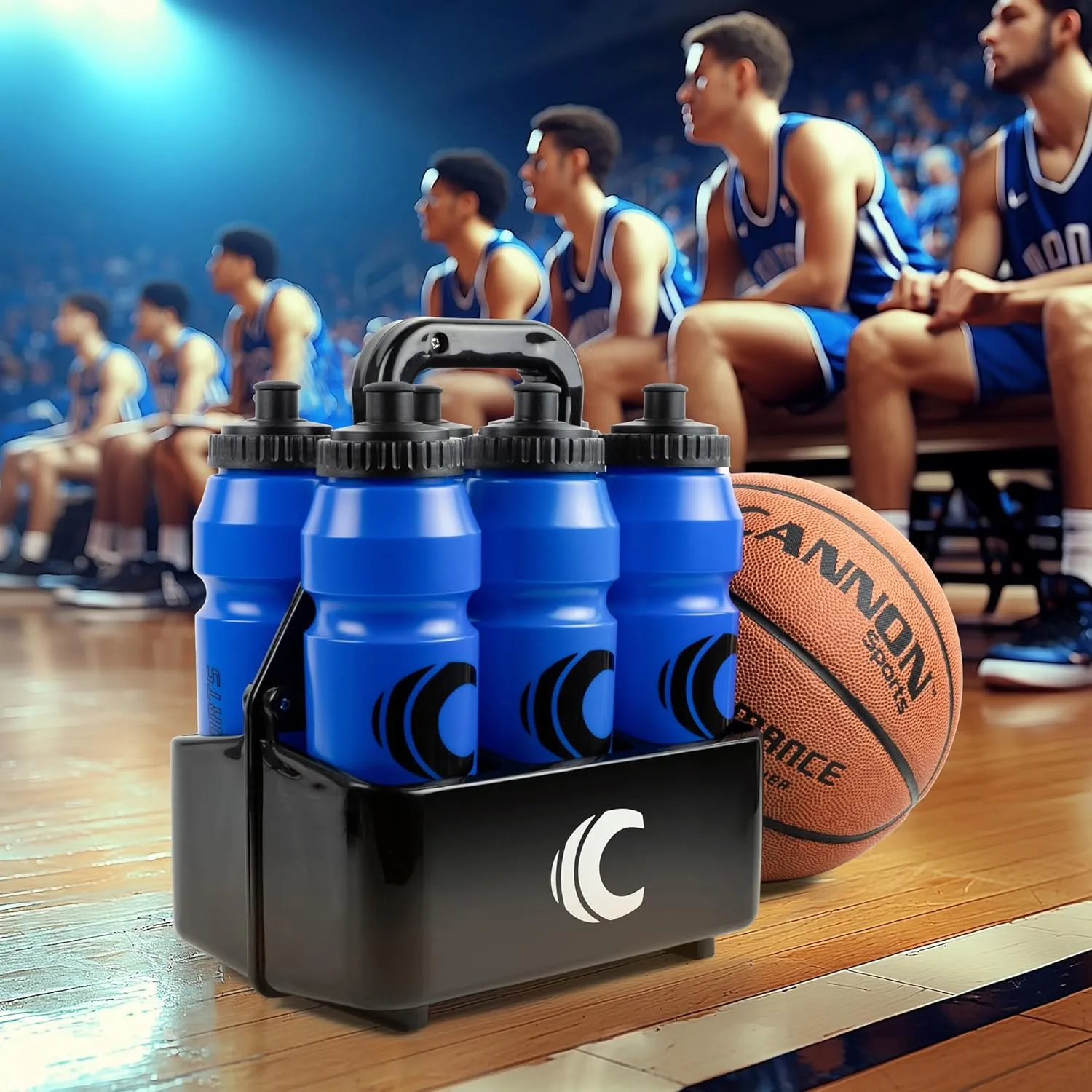 Cannon Sports 1 Liter Sports Water Bottle, BPA-Free, 34oz Capacity, Large Mouth, 2 lids (Straw & Squeeze) with Carrier, Great For Helmet Sports Such As Hockey, Lacrosse, Football, Boxing (Gray)