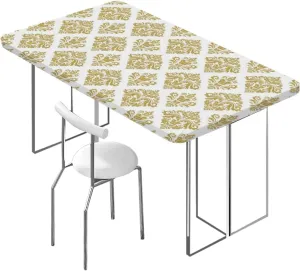 Caramel Yellow Tablecloth Fitted Rectangle Antique Mild Ombre Shade Gothic Victorian for Indoor 0utdoor Dinning Patio Table Damask Fits up 5 Foot Tables