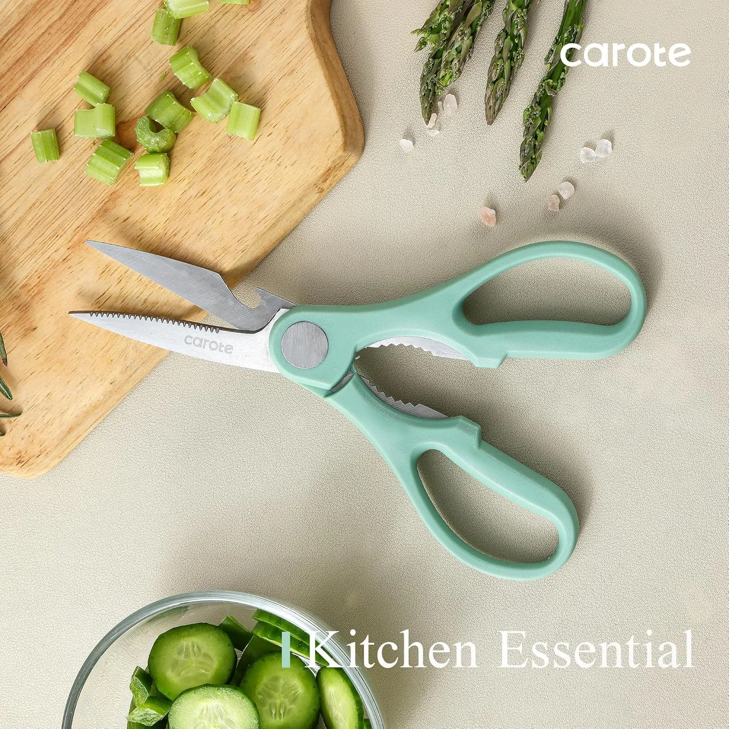 CAROTE 14 Pieces Knife Set with Block, Forged, High Carbon Stainless Steel Sharp Blade Block Knife Set, Dishwasher Safe Cutlery, Green