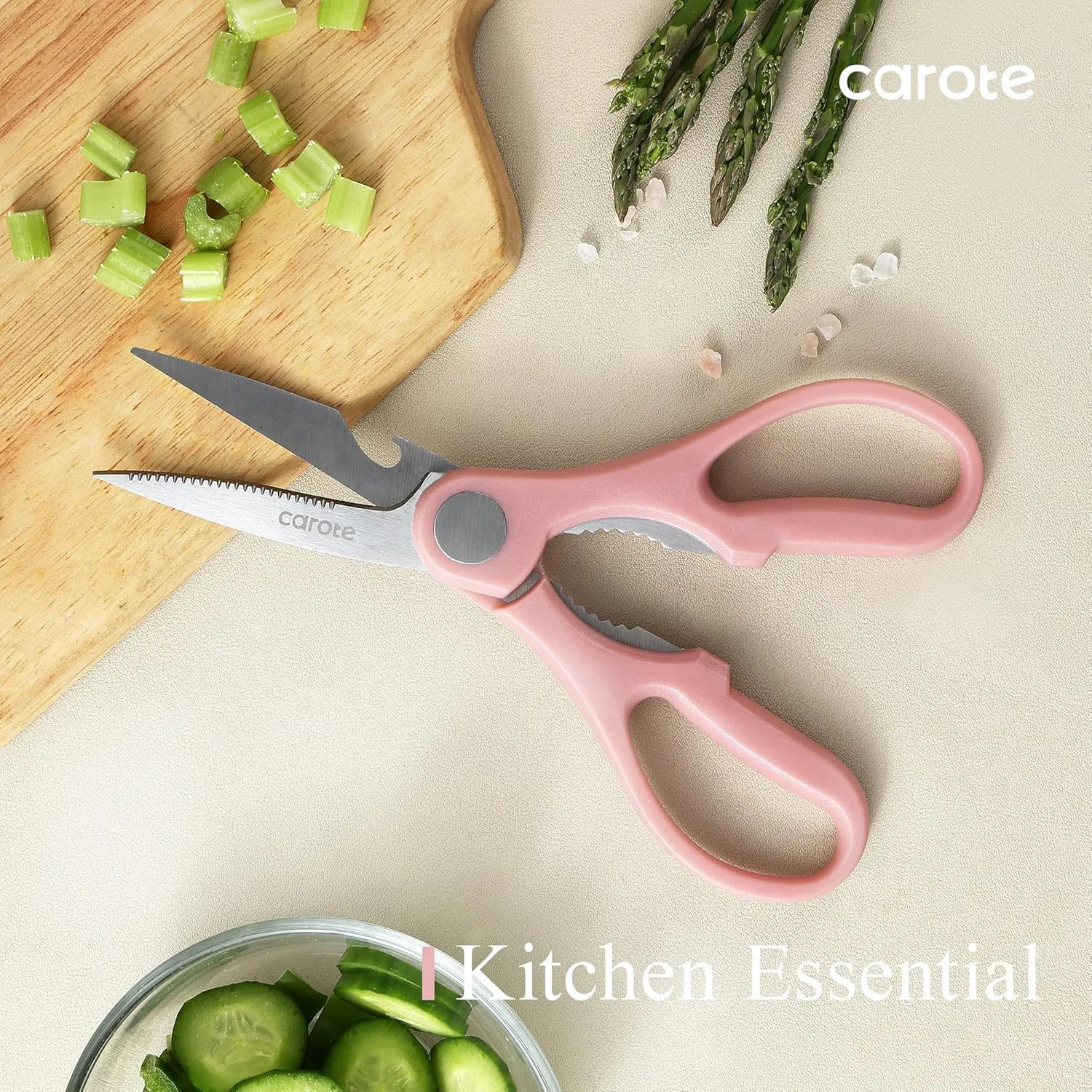 CAROTE 14 Pieces Knife Set with Block, Forged, High Carbon Stainless Steel Sharp Blade Block Knife Set, Dishwasher Safe Cutlery, Sandstone Pink